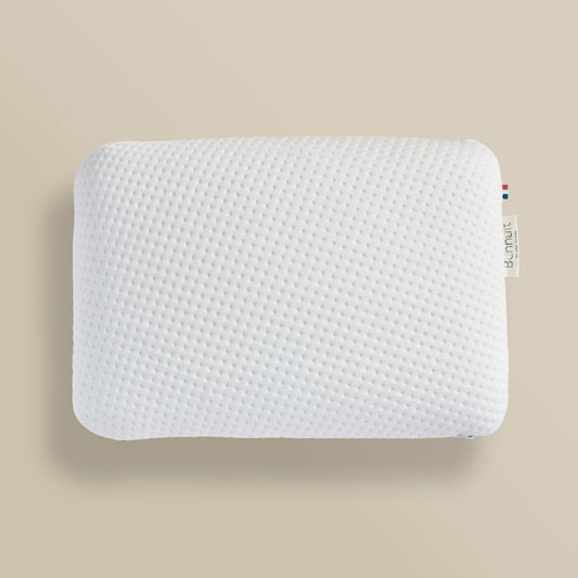 Oreiller Nature Bonnuit vu de face, 100 % latex naturel, forme ergonomique et housse en bambou