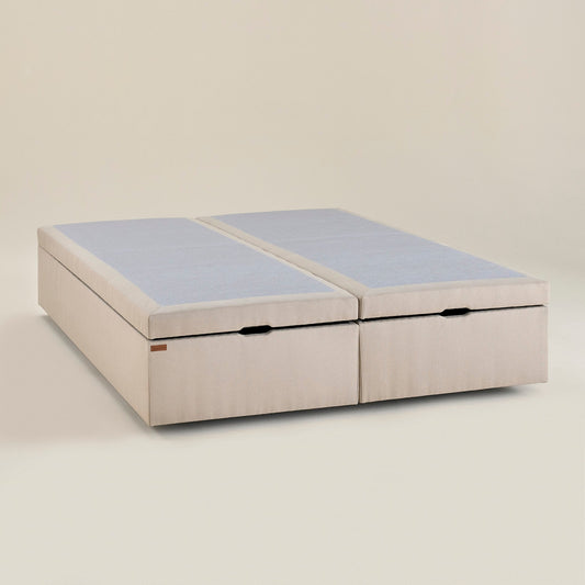 Sommier coffre Spacieux Bonnuit en lin naturel, vu en 3/4, design épuré et élégant